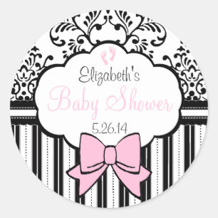 Damask Pink Babydusche Runder Aufkleber