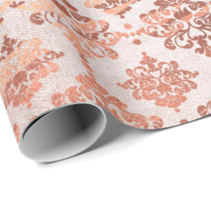 Damask Pink Copper Black Metallic Royal Floral Geschenkpapier