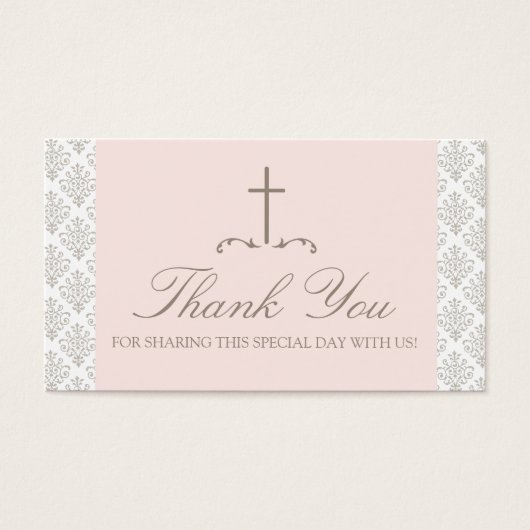Damask Pink & Creme mit Cross-FAVOR CARD (Vorderseite)