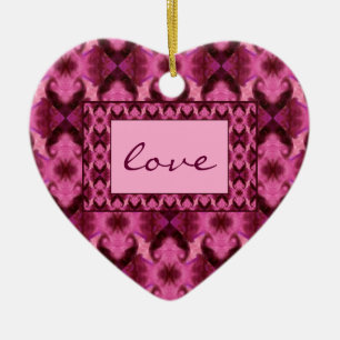 Damask Pink Hearts Keramik Ornament