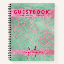 Damask Pink Mint Green Baby Showbook Notizblock