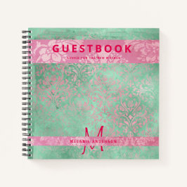 Damask Pink Mint Green Baby Showbook Notizblock