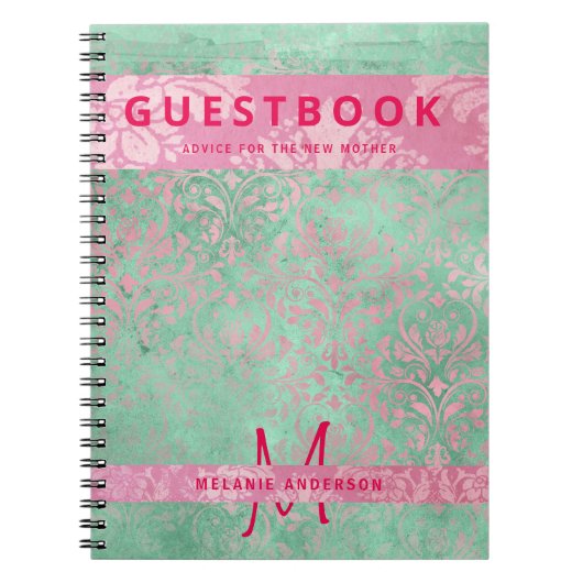 Damask Pink Mint Green Baby Showbook Notizblock (Vorderseite)