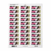 Damask Pink Monogram Foto Wedeladressen Labels (Vorne)
