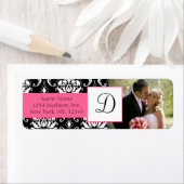 Damask Pink Monogram Foto Wedeladressen Labels (Insitu)