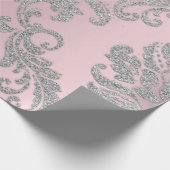 Damask Pink Pastel Royal Metallic Silver Glitzer Geschenkpapier (Ecke)