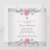 Damask Pink Rose Girls Erste Kommune Einladung (Rückseite)