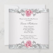 Damask Pink Rose Girls Erste Kommune Einladung (Rückseite)