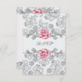 Damask Pink Rose Girls Erste Kommunion UAWG RSVP Karte (Vorne/Hinten)