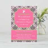 Damask Pink und Green Baby Dusche Einladung (Stehend Vorderseite)