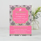 Damask Pink und Green Baby Dusche Einladung (Stehend Vorderseite)