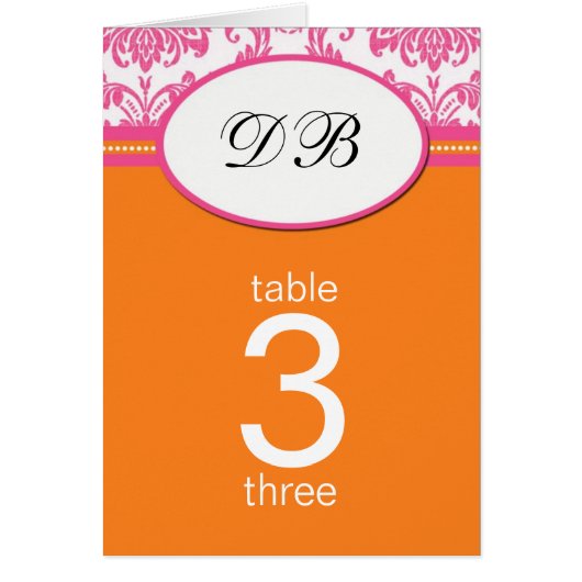Damask Pink und Orange Wedding Tischnummer (Vorne)