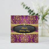Damask Plum Birthday Party Gold Diamond Einladung (Stehend Vorderseite)