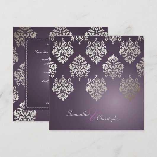 Damask/plum/Imitate Einladungen zur Silberhochzeit (Vorne/Hinten)