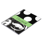 Damask, Polka Dots, Schwarz und Weiß, Ihr Name Notizblock (Linke Seite)