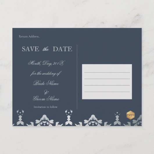 Damask, Postkarten mit Save the Date Foto, (Rückseite)