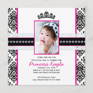 Damask Princess Foto Geburtstag Einladungen 12x18