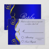 Damask Quarter Blue Repcard RSVP Karte (Vorne/Hinten)