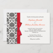 Damask Red Bow Wedding Einladung (Vorderseite)