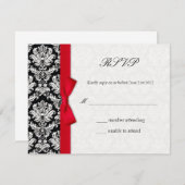 Damask Red Bow Wedding RSVP Card (Vorne/Hinten)