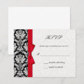 Damask Red Bow Wedding RSVP Card Karte (Vorne/Hinten)