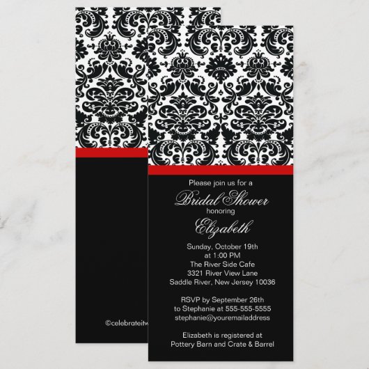 Damask Red Bridal Dusche Einladung (Vorne/Hinten)