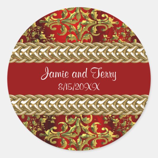 Damask Red Gold, Gold Chain Wedding Sticker (Vorderseite)