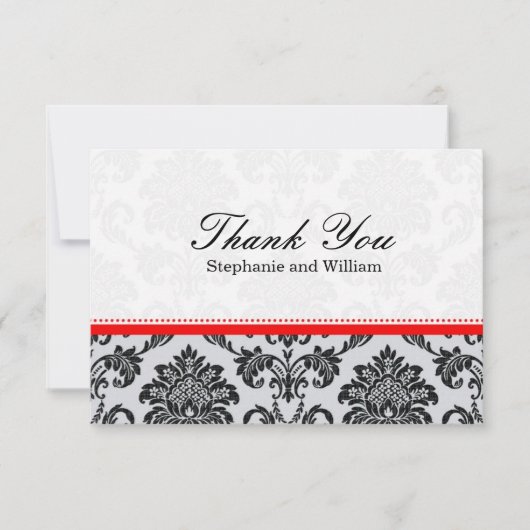 Damask Red Wedding Danke-Card Dankeskarte (Vorderseite)