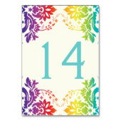 Damask Regenbogen Hochzeit Tischnummer Platzkarte (Vorderseite)