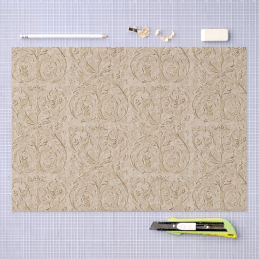 Damask Renaissance Sepia Acanthus Leaf Seidenpapier (Handwerk)