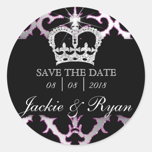 Damask Rett Date Wedding Stickers Pink Crown (Vorderseite)