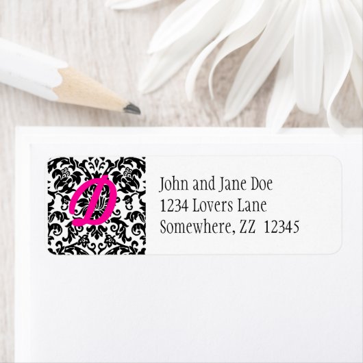 Damask Return Address Label mit rosa Initial (Insitu)