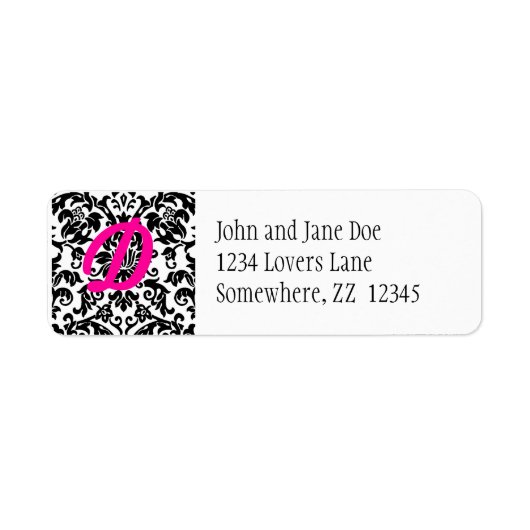 Damask Return Address Label mit rosa Initial (Vorne)