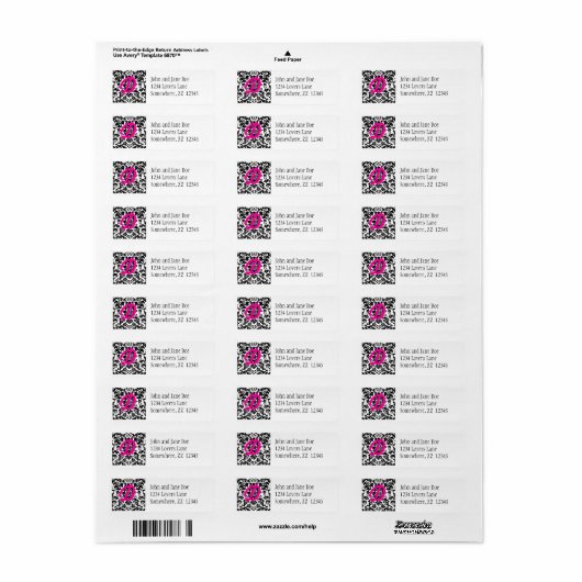 Damask Return Address Label mit rosa Initial (Vorne)