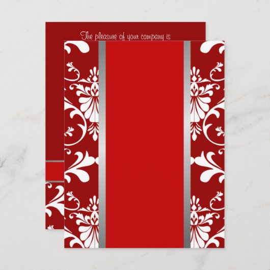 Damask & Ribbon Hochzeitseinladung Einladung (Vorne/Hinten)