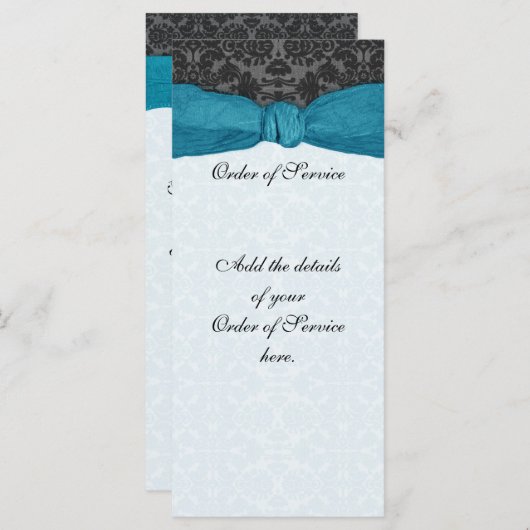 Damask Ribbon Wrapped Order of Service - Aquamarin Programm (Vorne/Hinten)