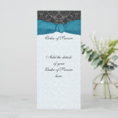 Damask Ribbon Wrapped Order of Service - Aquamarin Programm (Stehend Vorderseite)