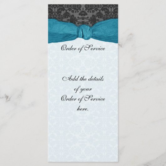 Damask Ribbon Wrapped Order of Service - Aquamarin Programm (Vorderseite)