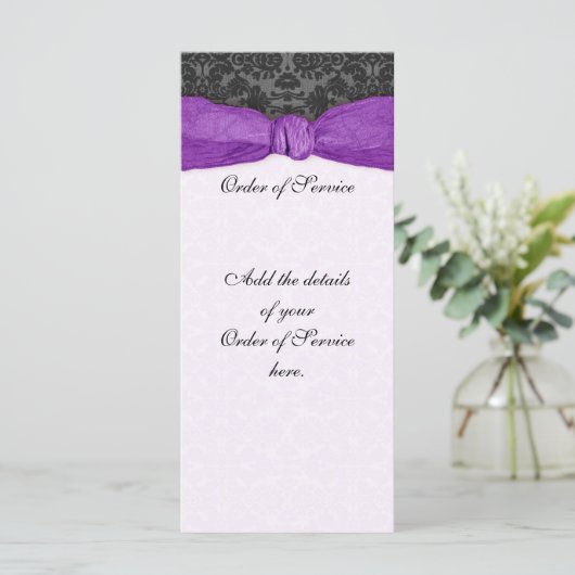Damask Ribbon Wrapped Order of Service - Lila Programm (Stehend Vorderseite)