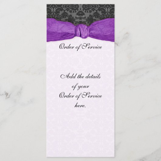 Damask Ribbon Wrapped Order of Service - Lila Programm (Vorderseite)