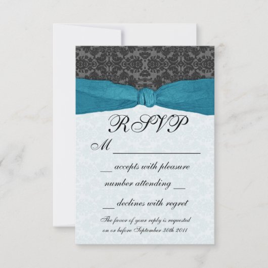 Damask Ribbon Wrapped UAWG - Aquamarin RSVP Karte (Vorderseite)