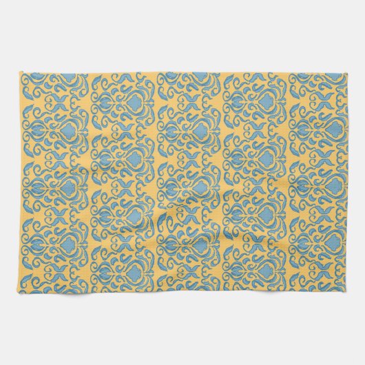 Damask robins eisblaues, altes Welt-Ziegelmuster Geschirrtuch (Horizontal)