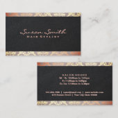 Damask Rose Gold Foil Accent | Elegant Leather Visitenkarte (Vorne/Hinten)