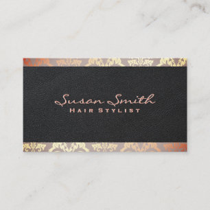 Damask Rose Gold Foil Accent   Elegant Leather Visitenkarte