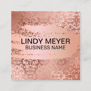 Damask Rose Gold Foil   Rose Gold gebürstet Quadratische Visitenkarte