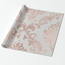 Damask Rose Gold Metallische Hütte aus grauem Kupf Geschenkpapier