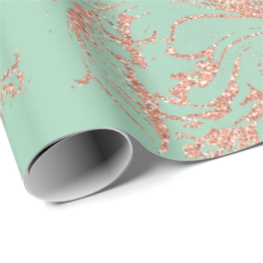 Damask Rose Gold Mint Royal Antonietta Hütte Geschenkpapier (Rolleneckpunkt)