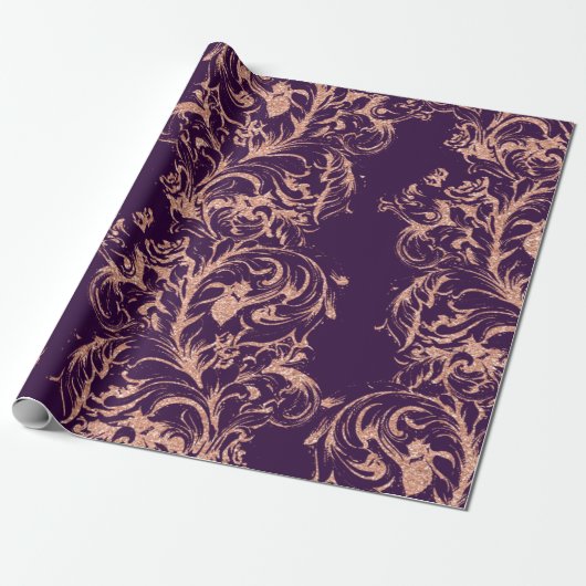 Damask Rose Gold Royal Lila Antonietta Hütte Geschenkpapier (Ungerollt)