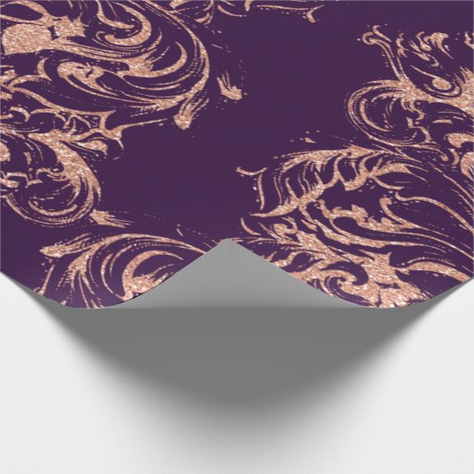 Damask Rose Gold Royal Lila Antonietta Hütte Geschenkpapier (Ecke)