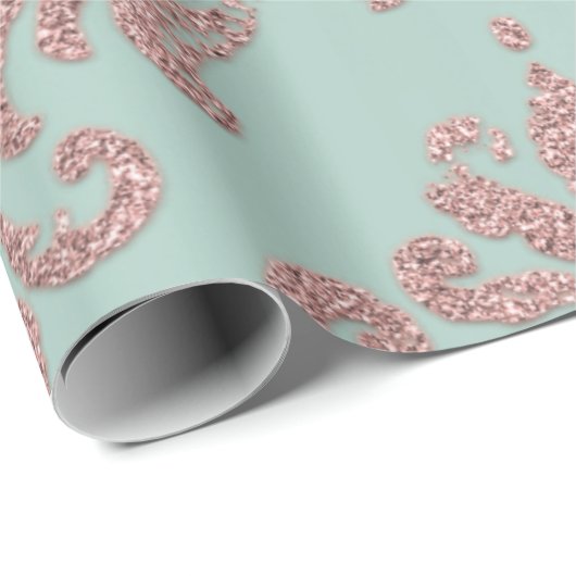 Damask Rose Gold Royal Metallic Glitzer Geschenkpapier (Rolleneckpunkt)